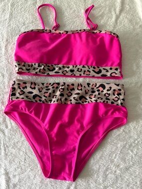 Boutique Hot Pink Leopard Girls 2 Piece Swimsuit Size 14/16